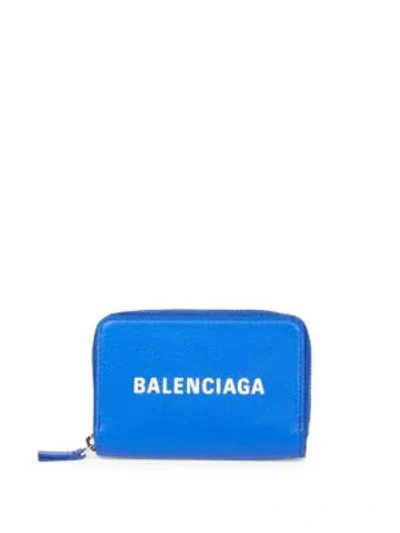 Shop Balenciaga Everyday Leather Zip Coin Pouch In Blue