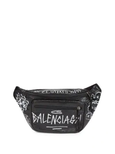 Shop Balenciaga Men's Graffiti Explorer Belt Pack In Black White