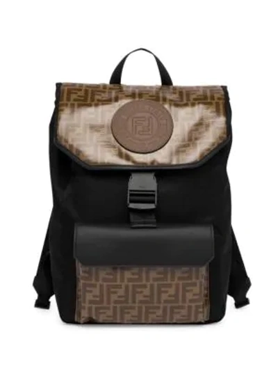 Shop Fendi Ff Vetrificato Contrast Print Backpack In Brown