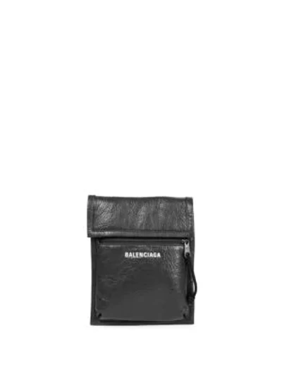 Shop Balenciaga Men's Arena Leather Explorer Pouch In Black