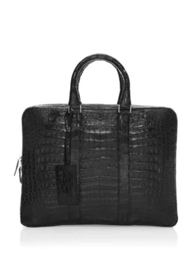 Shop Santiago Gonzalez Crocodile Slim Briefcase In Black