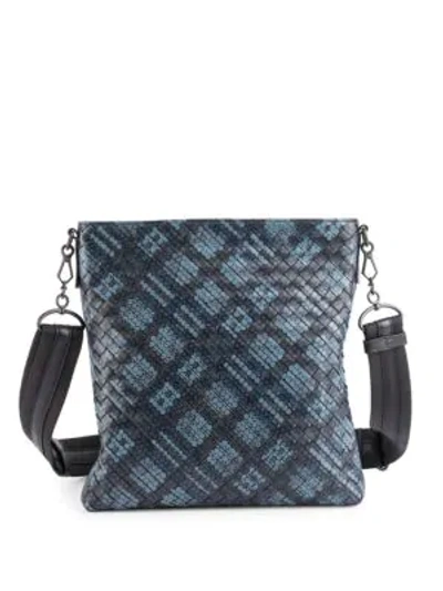 Shop Bottega Veneta Dots Woven Leather Crossbody Bag In Blue