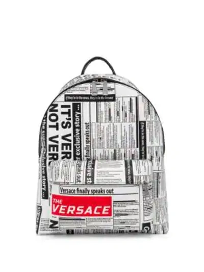 Shop Versace Zaino Newspaper Print Leather Backpack In White Black