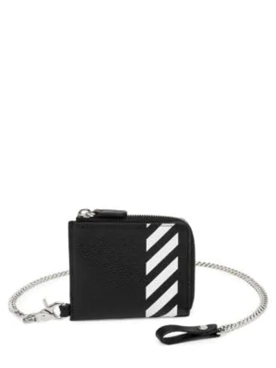Shop Off-white Diagonal Leather Chain Wallet In Black White