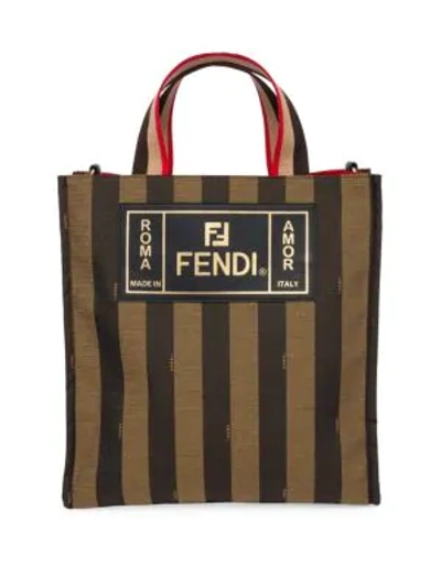 Shop Fendi Penguin Stripe Medium Tote Bag In Brown