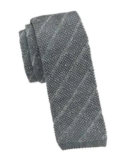Shop Brunello Cucinelli Stripe Silk Tie In Grey