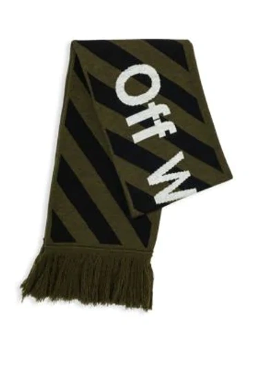 Shop Off-white Wool-blend Logo Arrow Scarf In Military Green
