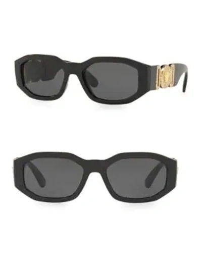 Shop Versace Men's 53mm Medusa Detail Oval Sunglasses In Black