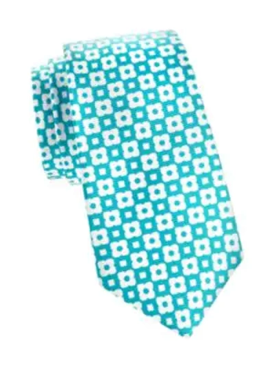 Shop Kiton Floral Silk Tie In Aqua