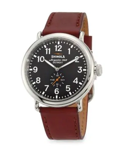Shop Shinola Runwell Chronograph Stainless Steel Leather Strap Watch In Brown