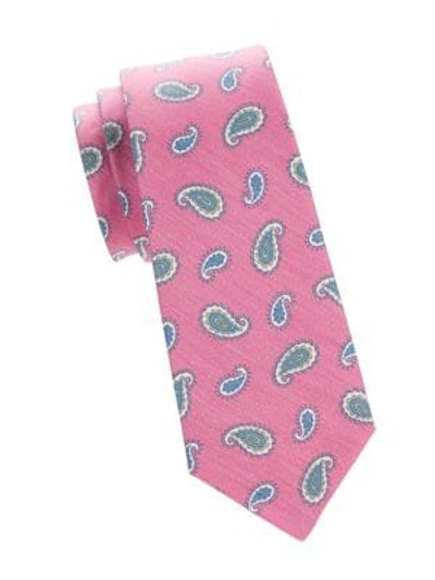 Shop Kiton Paisley Silk & Linen Tie In Pink