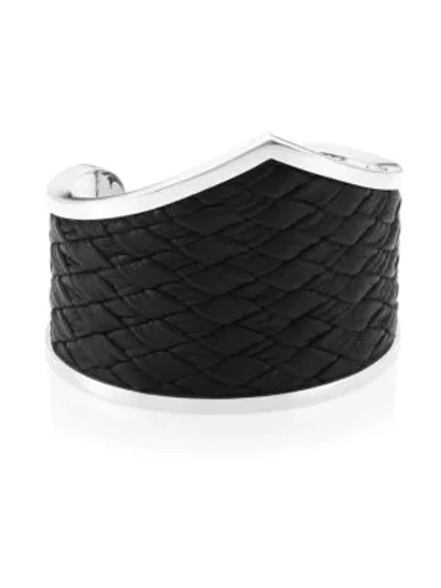 Shop King Baby Studio Men's Armor Sterling Silver & Woven Leather Cuff In Black