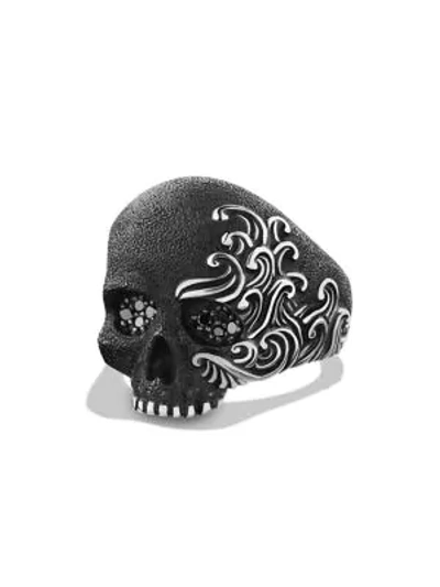 Shop David Yurman Men's Waves Large Skull & Black Diamond Ring