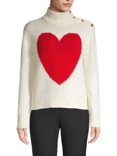 Shop Kate Spade Broome Street Heart Turtleneck Sweater In French Cream