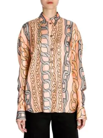 Shop Marni Silk Twill Button-down Chain Print Shirt In Light Peach
