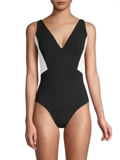 Shop Chiara Boni La Petite Robe Bailinda One-piece V-neck Swimsuit In Black White