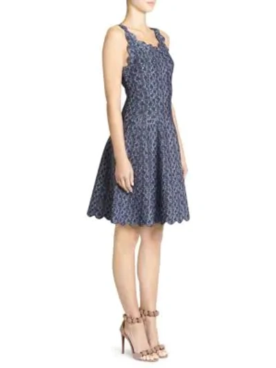 Shop Alaïa Camee Woven Scalloped-trim A-line Dress In Nightblue