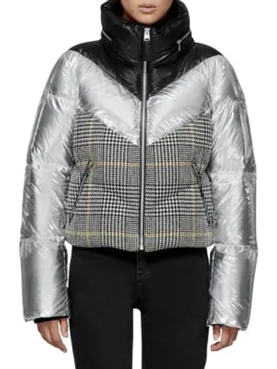 Shop Mackage Prince Of Wales & Metallic Puffer Jacket In Black