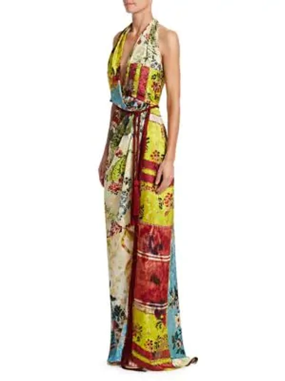 Shop Oscar De La Renta Floral Draped Column Gown In Multi