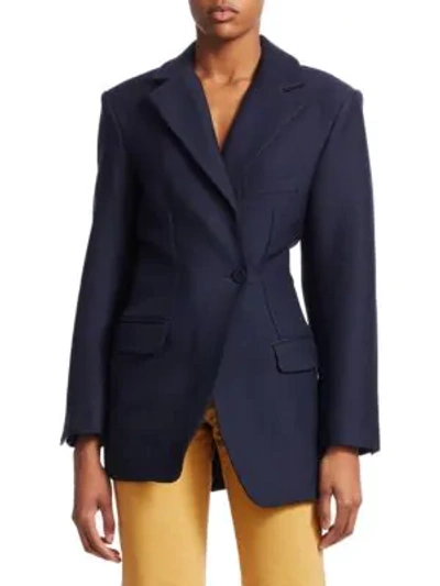 Shop Jacquemus Single-breasted Blazer In Navy
