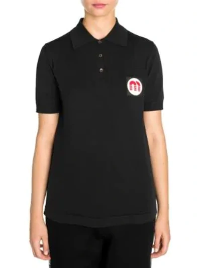 Shop Miu Miu Knit Patch Pocket Polo Shirt In Black