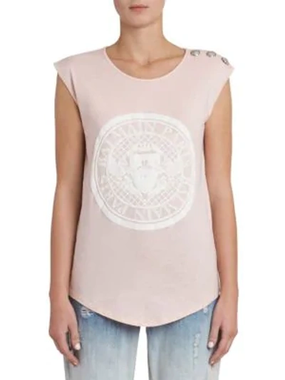 Shop Balmain Logo Coin Three Button Tank Top In Light Pink