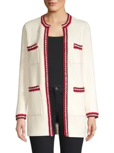 Shop Sandro Luce Braided Trim Cardigan In Ecru