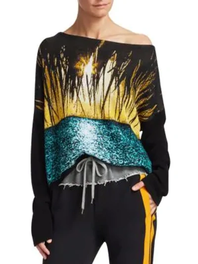 Shop N°21 Graphic Off-the-shoulder Knit Sweater In Multicolor