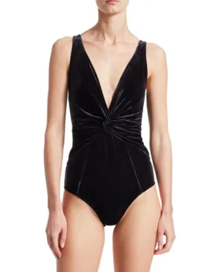 Shop Jonathan Simkhai Velvet Twist Detail One-piece Swimsuit In Black