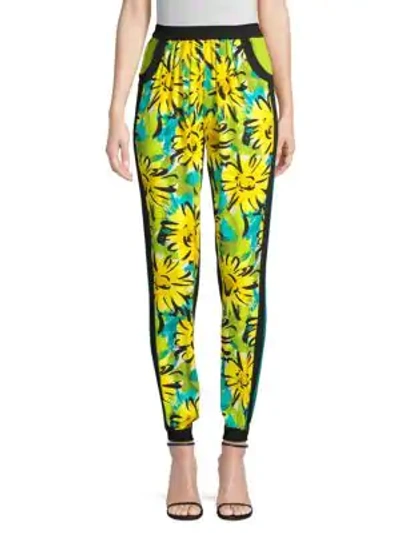 Shop Michael Kors Contrast Silk Floral Track Trousers In Lime