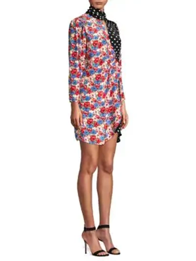 Shop Rixo London Cherie Floral & Polka Dot Patchwork Silk Shirtdress In Pearl Spot Diana Floral