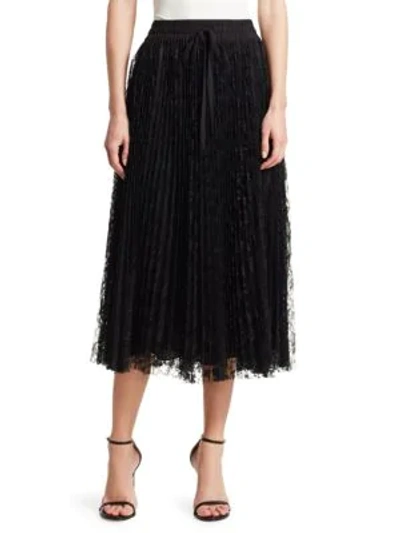 Shop Red Valentino Pleated Lace Tulle Skirt In Black