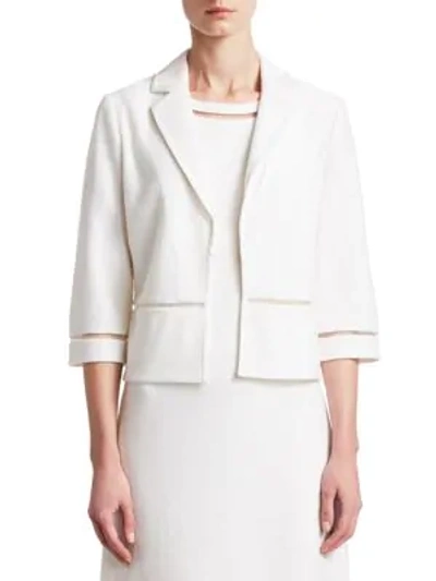 Shop St John Gail Knit Three-quarter Sleeve Jacket In White