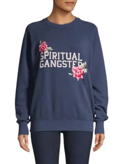 Shop Spiritual Gangster Floral Logo Crewneck Sweater In Navy