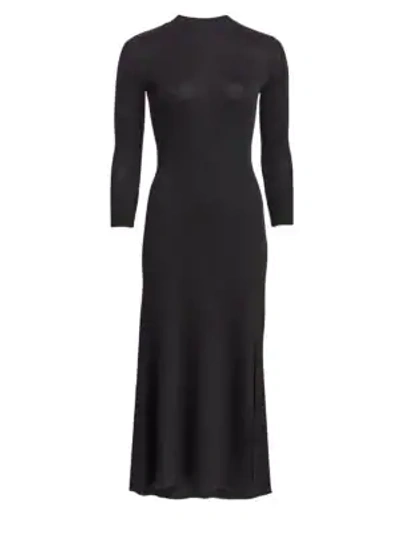 Shop Theory Ribbed Flounce Midi Dress In Black