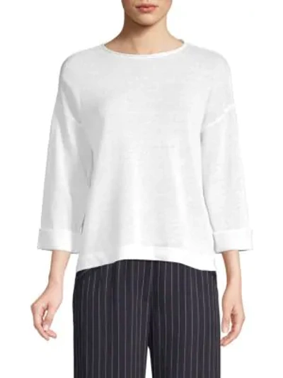 Shop Eileen Fisher Round Neck Knit Organic Linen Top In White