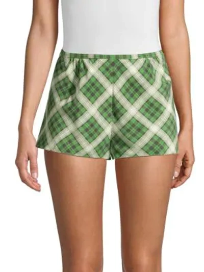 Shop Marc Jacobs Redux Grunge Plaid Washed Silk Shorts In Green Multi