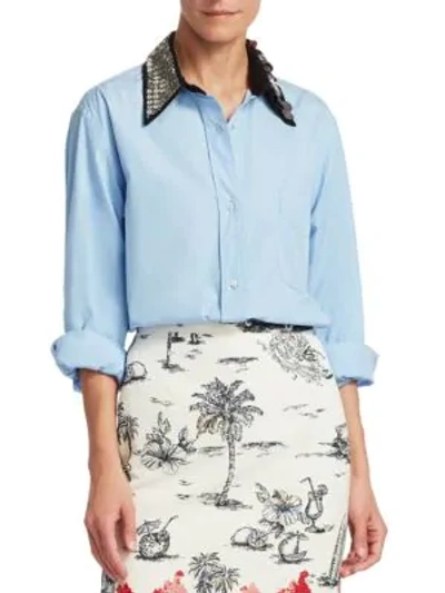 Shop N°21 Sequin Collar Button-down Shirt In Azzurro