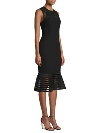 Shop Elie Tahari Paris Sheer-striped Fit-&-flare Cocktail Dress In Black