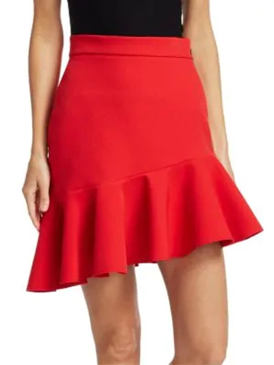 Shop Msgm Asymmetric Ruffle Mini Skirt In Red