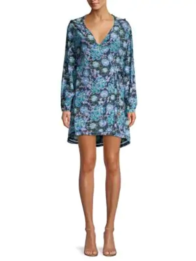 Shop Paloma Blue Farah Hooded Floral Wrap Dress In Lavy Lotus