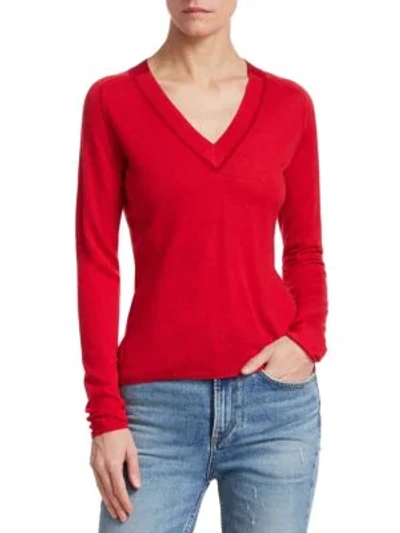 Shop Rag & Bone Pamela Merino Wool Knit V-neck Sweater In Red
