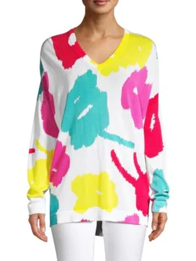 Shop Escada Sain Abstract Floral V-neck Sweater In Multi
