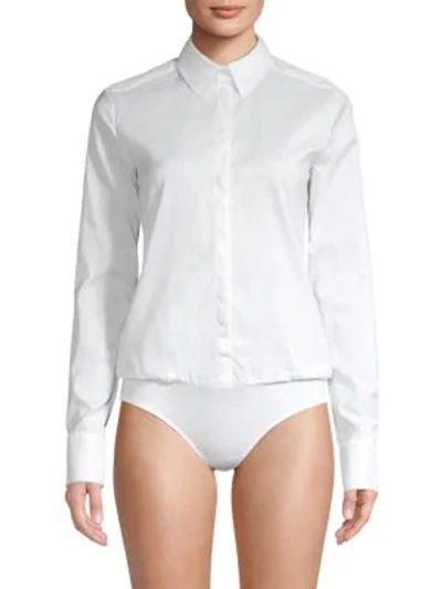 Shop Wolford London Effect Button-down Bodysuit In White