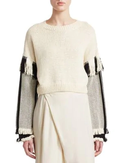Shop 3.1 Phillip Lim / フィリップ リム Long-sleeve Cropped Fringe Sweater In Ecru