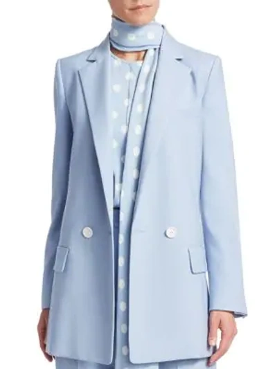 Shop Oscar De La Renta Long Double-breasted Jacket In Wedgewood