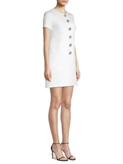 Shop Michael Kors Jacquard Floral Embellished Shift Dress In Optic White