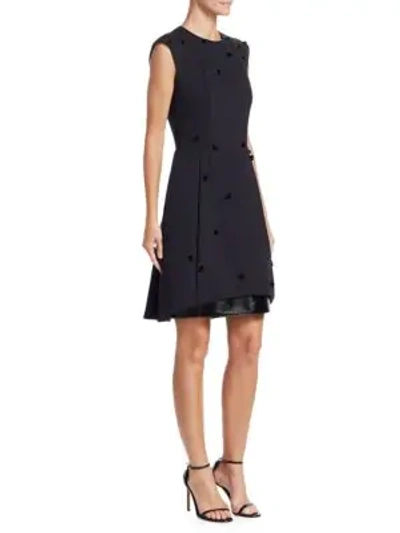 Shop Akris Punto Sequin Appliqué Lacquer Leather Hem A-line Dress In Black