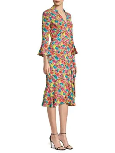 Shop Michael Kors V-neck Floral Drape Dress In Multi