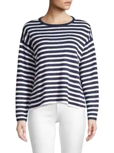 Shop Eileen Fisher Striped Organic Linen Sweater In Indigo